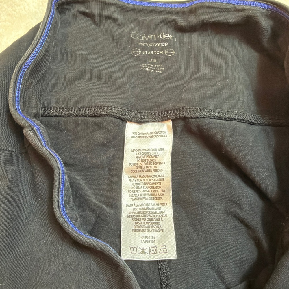 Calvin Klein Performance Womens Black Blue Logo Stretch Cropped Leggings Large - Picture 3 of 4